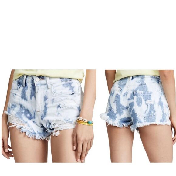 BlankNYC The Barrow Acid Wash Destroyed Vintage High Rise Short Blue/White Sz 26 - Picture 4 of 13